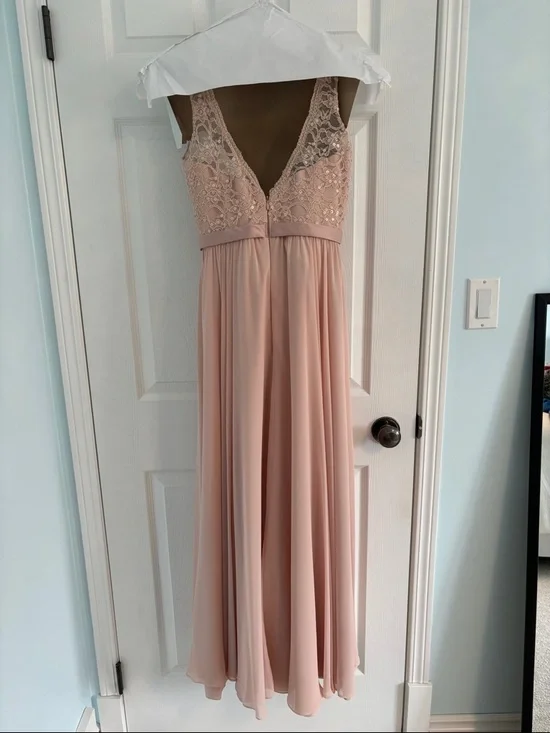 Blush Pink V-Neck Prom Dress with Sequin Lace Bodice - Picture 3 of 3